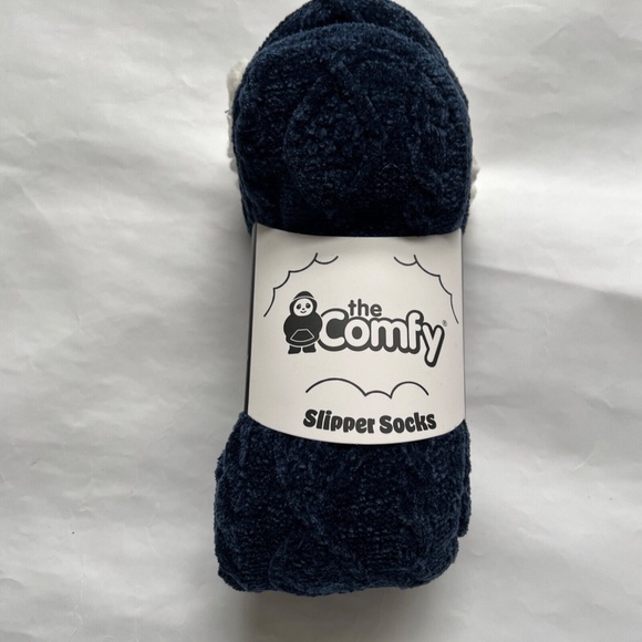 NWT The Comfy Slipper Socks Chenille Knit Sherpa Blue & White Soft Cozy One Size - Picture 6 of 6